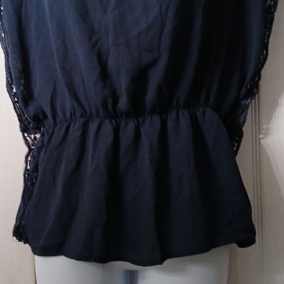 Blush navy blouse elastic waist Sz XL EUC - Picture 2 of 8